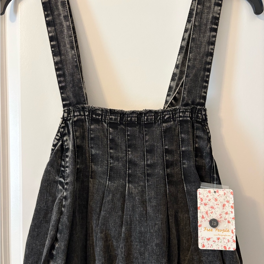Free People Black Washed Denim Pinafore Tank Top - Picture 4 of 6
